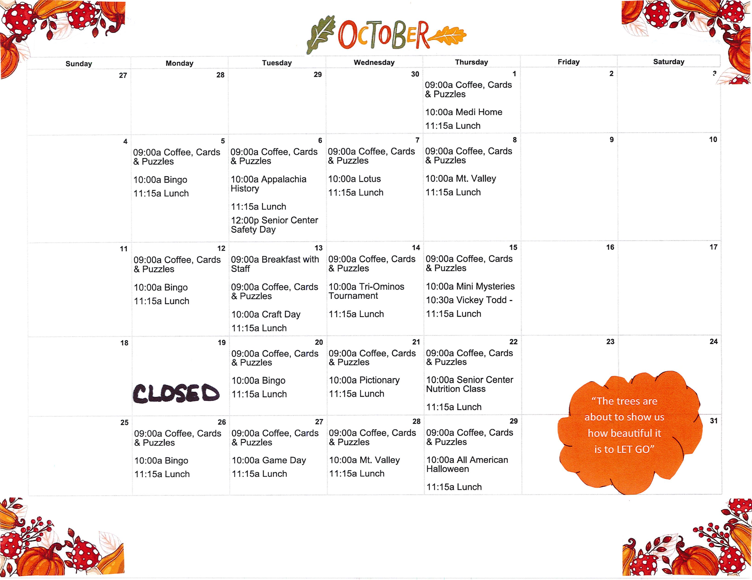 October Calendar 2026